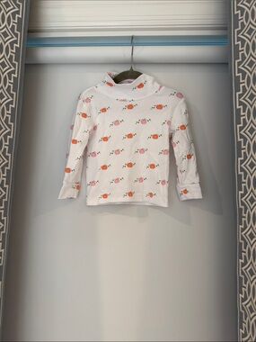 Little English White Long-Sleeve Turtleneck Top with Pink & Orange Pumpkin Print
